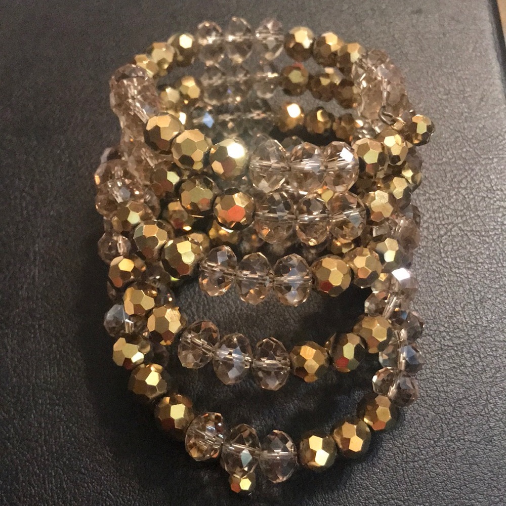 Gold and smoke beaded wrap around bracelet 6 loops total